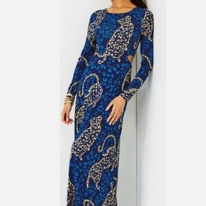 Lilly Pulitzer Blue and Gold Sheath Maxi Dress